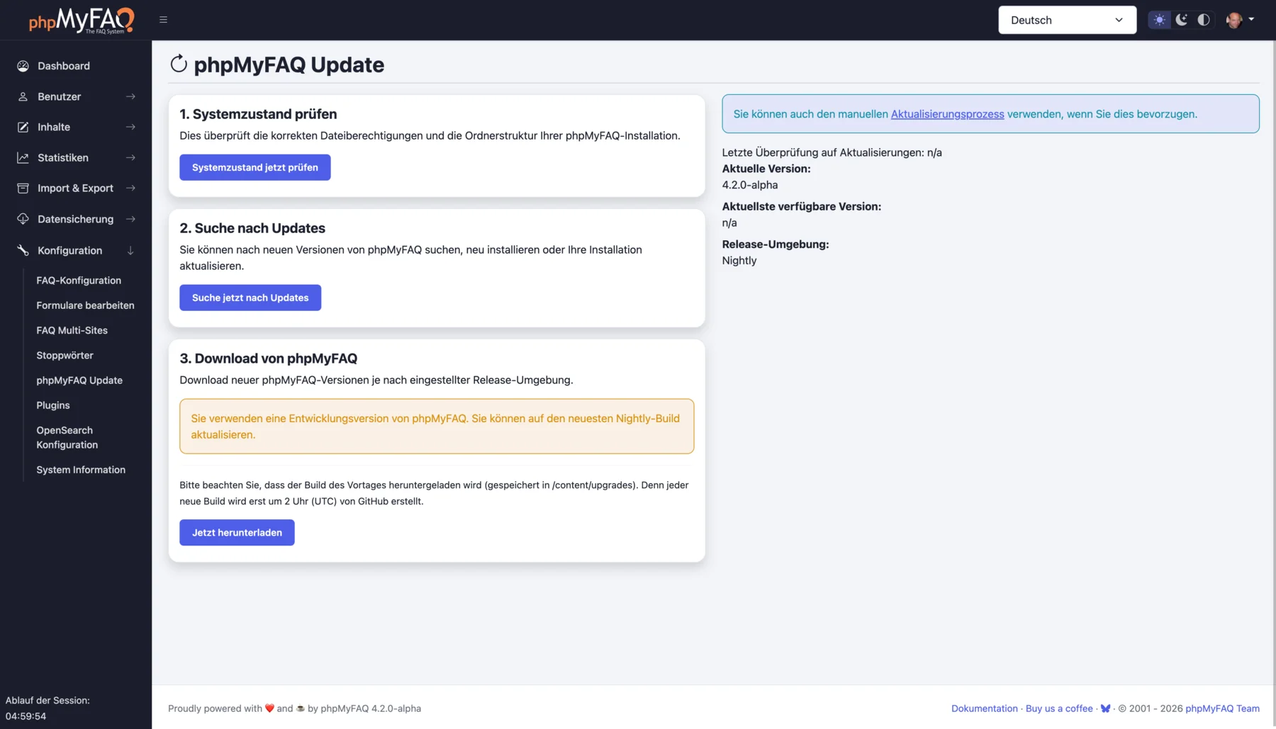 phpMyFAQ built-in update center